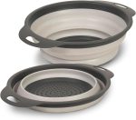 Collapsible Colander Strainer - 2L | Small Pasta Drainer for Kitchen, Vegetables, and Fruit | Round Plastic Foldable Draining Basket for Easy Storage,Grey
