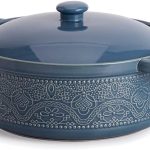 Lace Emboss Casserole Dish with Lid, 2 Quart Oven to Table Ceramic Round Serving Dish with Handles for Dinner and Party, Thanksgiving Christmas Gifts(Grayish Blue)