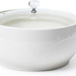 Large Ceramic Soup Tureen With Glass Lid - Porcelain Big Serving Bowl with Handles for Restaurant, Home Kitchen Decoration - Cute Covered Tureen, White, 3.5QT