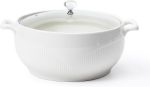 Large Ceramic Soup Tureen With Glass Lid - Porcelain Big Serving Bowl with Handles for Restaurant, Home Kitchen Decoration - Cute Covered Tureen, White, 3.5QT