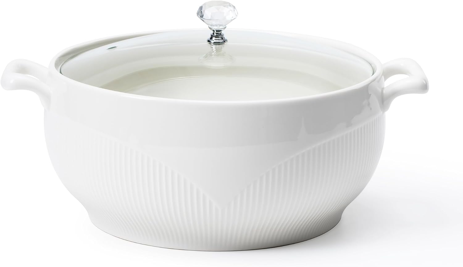 518WDDxEgoL._AC_SL1500_.jpg Large Ceramic Soup Tureen With Glass Lid - Porcelain Big Serving Bowl with Handles for Restaurant, Home Kitchen Decoration - Cute Covered Tureen, White, 3.5QT - Image 1