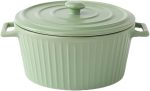 1.2L Round Soup Bowl With Lid, Ceramic Serving Soup Tureen with Handle Ceramic Bakeware with Lid for Home Kitchen Restaurant, Oven and Dishwasher Safe, Elegant Ceramic/Porcelain,Green