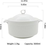 Ceramic Soup Tureen, Ceramic Soup Pot, 3.8L Large Capacity Serving Bowl with Lid and Handles for Salad Pasta Noodles Stew, Microwave and Dishwasher Safe, Porcelain, Round, White - Image 2