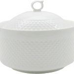 Ceramic Soup Tureen, Ceramic Soup Pot, 3.8L Large Capacity Serving Bowl with Lid and Handles for Salad Pasta Noodles Stew, Microwave and Dishwasher Safe, Porcelain, Round, White