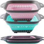 Collapsible Colander Set, Square Round Triangles Silicone Kitchen Strainer Perfect for Draining Pasta Vegetable fruit 2 PCS (10.8"L x 8.6"W x 2"H, Red & Green)