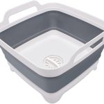 2.4 Gal(9L) Collapsible Dish Basin with Drain Plug, Space Saving Outdoor Multiuse Foldable Sink Tub, Dishpan, Kitchen Storage Tray for Camping, Vegetable Washing, RV (Gray)
