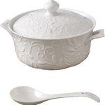 Ceramic Soup Tureen Set with Lid & Ladle - Oven-Safe for Baked Casseroles, Soups, and Stews - 2.5 L Large Volume (Flower Vine Pattern)