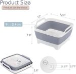 2.4 Gal(9L) Collapsible Dish Basin with Drain Plug, Space Saving Outdoor Multiuse Foldable Sink Tub, Dishpan, Kitchen Storage Tray for Camping, Vegetable Washing, RV (Gray) - Image 2