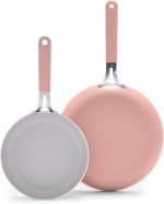 8" & 10" Healthy Ceramic Nonstick Frying Pan Set, PFAS-Free, PFOA-Free, Dishwasher & Oven Safe, Stay-Cool Handles, Durable Body, Versatile Cooking, Easy Clean, Dusty Pink