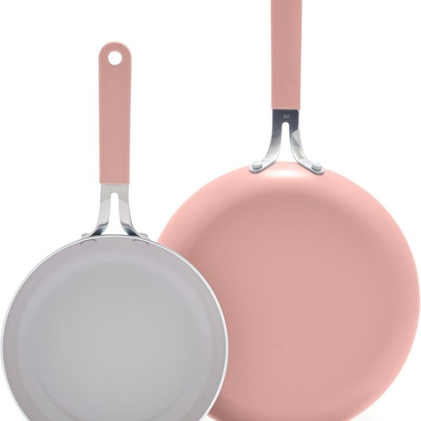 8" & 10" Healthy Ceramic Nonstick Frying Pan Set, PFAS-Free, PFOA-Free, Dishwasher & Oven Safe, Stay-Cool Handles, Durable Body, Versatile Cooking, Easy Clean, Dusty Pink