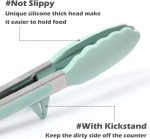 Kitchen Tongs for Cooking, 9 Inch Small Silicone Tongs, Food Grade Mini Serving Tongs with Silicone Tips, Set of 3, Green - Image 2