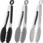 Small Silicone Tongs 7-Inch Mini Serving Tongs, Set of 3 (Black Gray White)