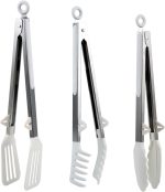 Kitchen Tongs,Set Of 3 Tongs with Silicone Tip for Cooking 9/12 Inch Stainless Steel Kitchen Tong for Meat,Food Grill,Salad,BBQ,Frying,Serving,Dishwasher (white, 12inch)