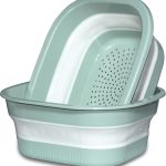 Collapsible Dish Basin with Colander, Foldable 2-in-1 Dish Pan and Strainer Set with Drain Holes, Portable Wash Basin for Kitchen Sink, Camping, Travel & RV (Green)