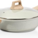 Nonstick Deep Frying Pan Skillet with Lid, 11 Inch Saute Pan Kitchen Cooking Pans Compatible with All Stovetops, PFOA Free (White Ceramic, 11" w/Lid & Spatulas)