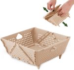 Plastic Collapsible Strainers and Colanders, Foldable Food Strainer for Kitchen, Space-Saving Folding Drain Basket Bowl for Pasta Fruit Vegetables Drainage Storage Dishwasher (Apricot)