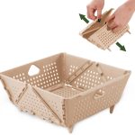 Plastic Collapsible Strainers and Colanders, Foldable Food Strainer for Kitchen, Space-Saving Folding Drain Basket Bowl for Pasta Fruit Vegetables Drainage Storage Dishwasher (Apricot)