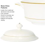 Bone China Soup Tureen with lid, 2.97QT, Gold Rim, Big Soup Bowl, 2pc set, Serveware, Big Serving Bowl, Elegant Ceramic/Porcelain, White, Translucent, Modern, Simple and resistant, Greeting dinnerware - Image 2
