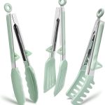 Kitchen Tongs for Cooking, 9 Inch Small Silicone Tongs, Food Grade Mini Serving Tongs with Silicone Tips, Set of 3, Green