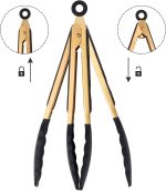 Stainless Steel Classic Kitchen Serving Food Party Gold Tongs 9" and 12" Cooking Tong with BPA Free Silicone Tips, Dishwasher Safe Serving Tools(set of 2) - Image 2