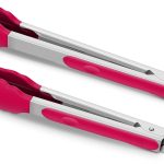 2 Pack Silicone Kitchen Tongs – 9" & 12" Set, Heat Resistant up to 500°F, Non‑Stick Cookware Safe, Wavy Silicone Tips, BPA Free, Locking Clip & Hanging Loop, Wine Red