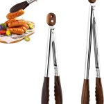 2 Pcs Wooden Tongs for Cooking & Serving Food, 12 & 15 Inch Stainless Steel Kitchen Salad Tongs with Walnut Wood Tip, Cooking Utensils Set for Salad BBQ and Serving Food