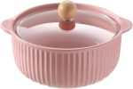 Ceramic Soup Tureen with Lid, Large Capacity Porcelain Soup Bowl 800ML Round Double-Ear Covered Tureen Classic Serving Bowl for Soups for Restaurant Home Kitchen Decoration,Pink