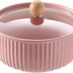 Ceramic Soup Tureen with Lid, Large Capacity Porcelain Soup Bowl 800ML Round Double-Ear Covered Tureen Classic Serving Bowl for Soups for Restaurant Home Kitchen Decoration,Pink