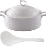 Ceramic Covered Tureen for Soup, White Soup Tureen with Gold Design Double Handle Soup Serving Bowl with Spoon Porcelain Serving Soup Tureen for Restaurant Home Kitchen Decoration,White