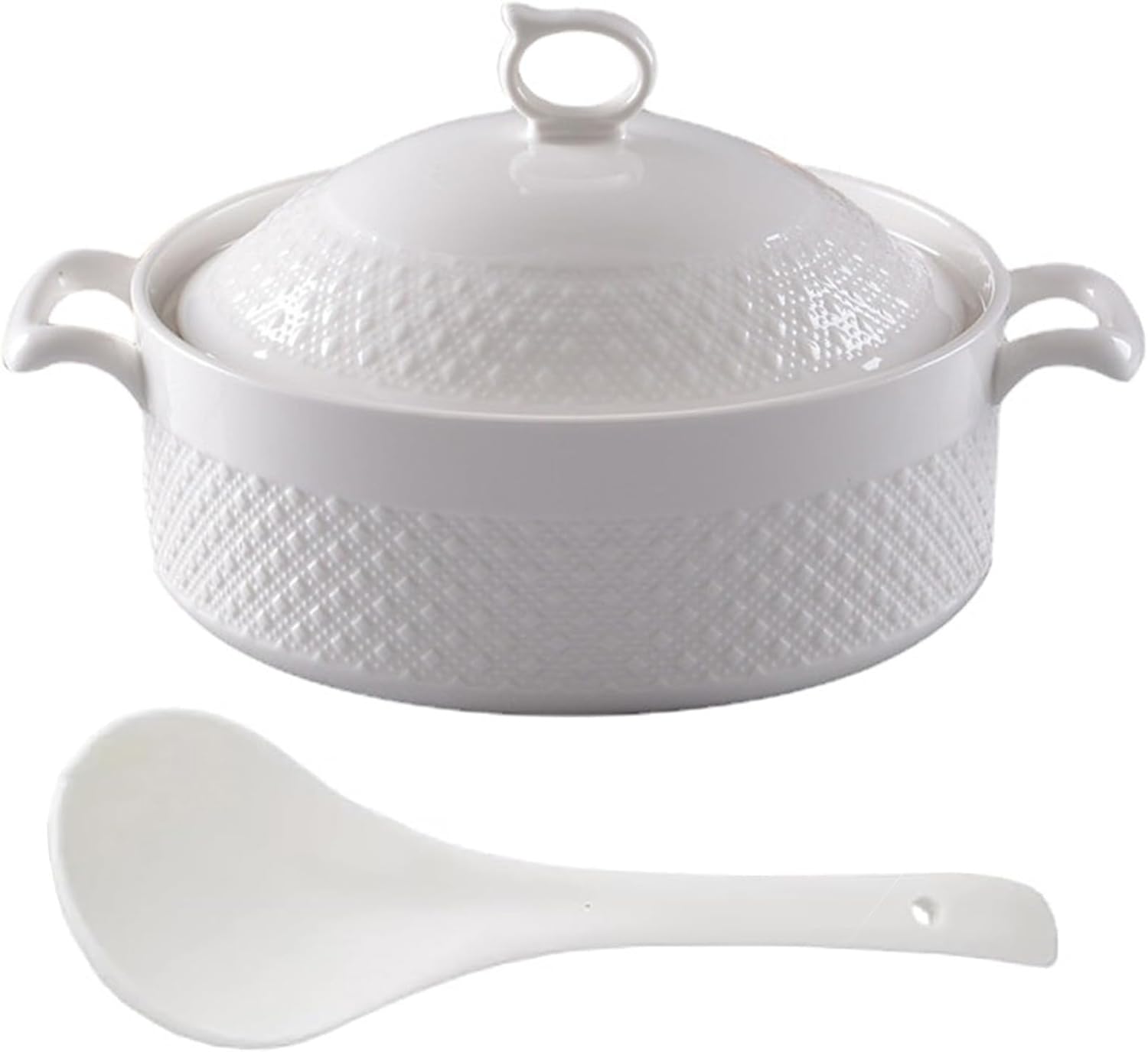 61t0uu3nnlL._AC_SL1500_.jpg Ceramic Covered Tureen for Soup, White Soup Tureen with Gold Design Double Handle Soup Serving Bowl with Spoon Porcelain Serving Soup Tureen for Restaurant Home Kitchen Decoration,White - Image 1