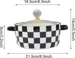 Ceramic Soup Tureen with Glass Lid Porcelain Serving Soup Tureen Large Capacity Ceramic Serving Soup Bowl with Handle White Porcelain for Restaurant Home Kitchen Decoration,Light Black - Image 2