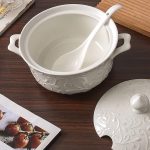 Ceramic Soup Tureen Set with Lid & Ladle - Oven-Safe for Baked Casseroles, Soups, and Stews - 2.5 L Large Volume (Flower Vine Pattern) - Image 2