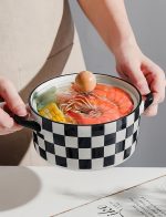 Ceramic Serving Soup Tureen Bowls With Glass Lid, Large Capacity For Home Kitchen Countertop Decoration, Microwave And Dishwasher Safe(Black Lines) - Image 2