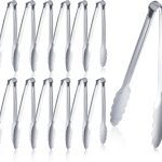 12 Pieces Buffet Tongs 7'' Serving Tongs Heavy Duty Stainless steel Kitchen and BBQ Utility Tong (Silver, 7inch)
