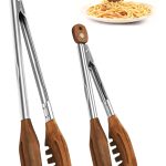 3-in-1 Wooden Tongs for Cooking Set of 2 (9", 12") Natural Walnut Wood kitchen Tongs & Pasta Tongs for Cooking, Pasta, Salad, Grilling More | Stainless Steel Non-Slip Grip, Heat Resistant, Pull Lock