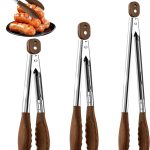 Wooden Tongs for Cooking Set of 3-7, 9, 12 inch Natural Walnut Kitchen Tongs with Stainless Steel, Heat Resistant Non-Scratch Utensils for Grilling, Serving, Salad, BBQ
