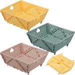 3 Pack Versatile Collapsible Colander Thickened Plastic Kitchen Collapsible Strainer with Resting Feet Wash Foldable Storage Drain Basket for Pasta, Fruit, Vegetables, Berry Space Saving
