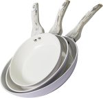 Nonstick Frying Pans Set, 8" 9.5" 11" Ceramic Frying Pan Set, Ceramic Pan Skillet with Stay Cool Handle, Non Toxic Pans for Cooking & Dishwasher Safe, Purple & White, PFAS & PTFE & PFOA Free