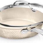 Hammered 10 Inch Non Stick Frying Pans with Lid, Frying Pans Nonstick with Lid, Healthy and Non Toxic Ceramic Pan for Cooking, Nonstick Frying Pan, Induction Pan, Dishwasher Safe – Cream