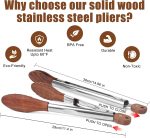 2-pcsTongs for Cooking with Wooden Tips - Nonstick Cooking Tongs & Salad Tongs for Blooming Food，Cooking, BBQ and Tossing Salad - Made of Natural Walnut Wood，Long Style15inch Short Style 11.4inch - Image 2