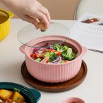 Ceramic Soup Tureen with Lid, Large Capacity Porcelain Soup Bowl 800ML Round Double-Ear Covered Tureen Classic Serving Bowl for Soups for Restaurant Home Kitchen Decoration,Pink - Image 2