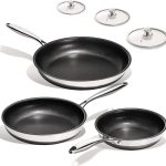 Non Stick Frying Pans Set - 3 Piece (8, 10, 12") Titanium Ceramic Pan with Lids, Nonstick Skillet Stainless Steel, PFAS PFOA & PTFE Free, Dishwasher & Oven Safe, All Cooktops Compatible